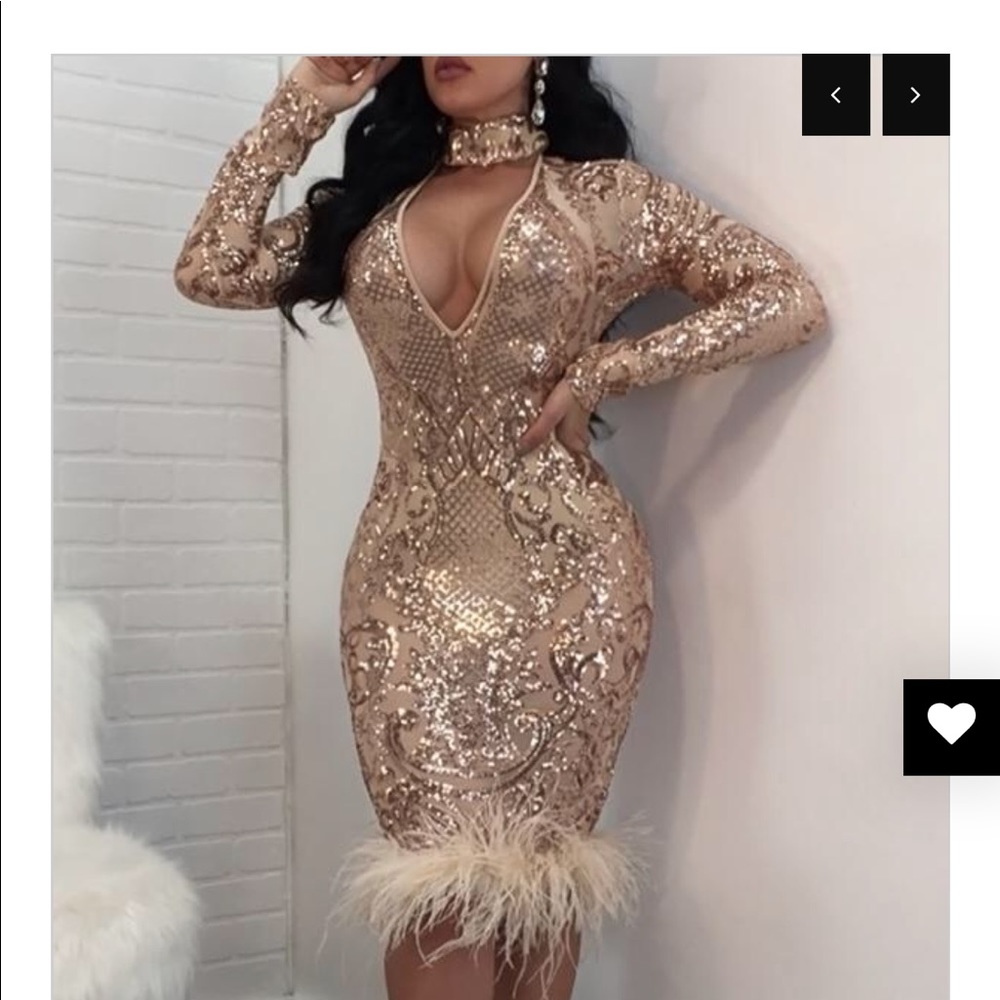 Roaso Deep V Neck Sequined Dress